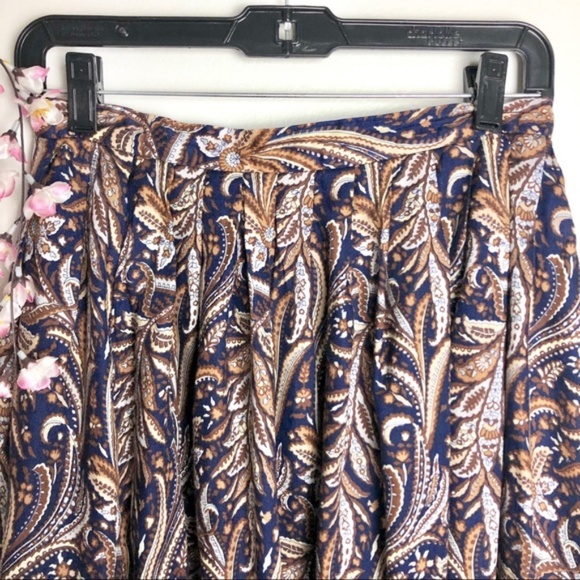 Vintage Blue & Brown Paisley Flowy Zipper Midi Skirt - Picture 3 of 8